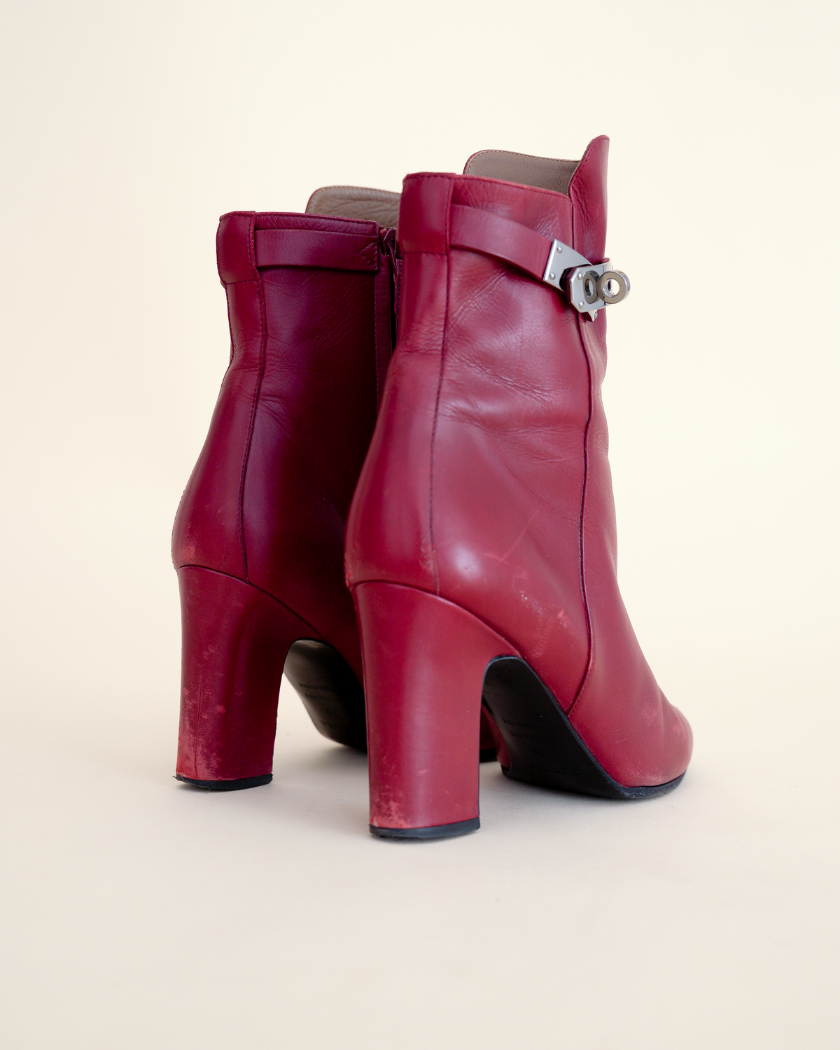 Hermès “Saint Germain” Kelly-Buckle Leather Ankle Boots