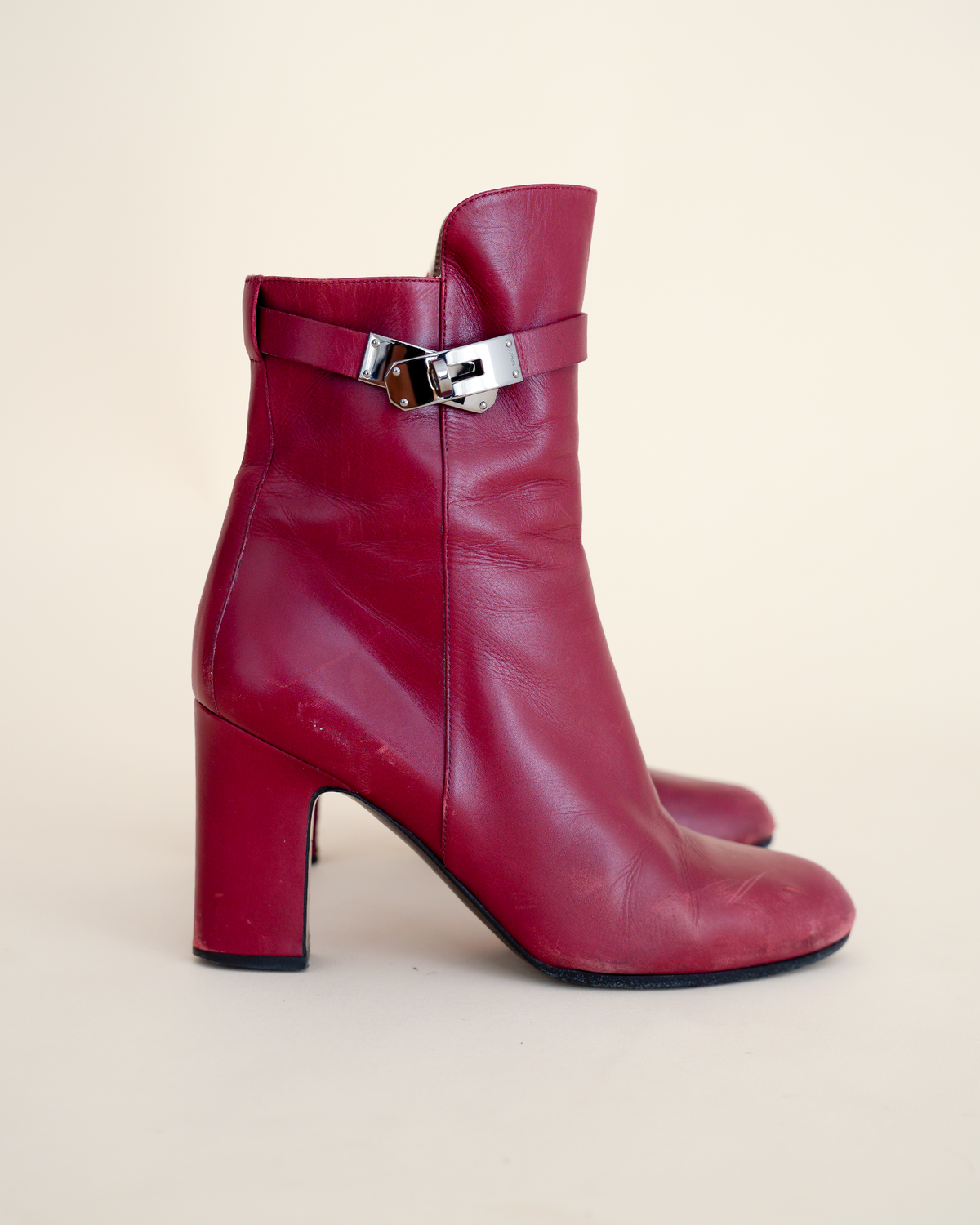 Hermès “Saint Germain” Kelly-Buckle Leather Ankle Boots