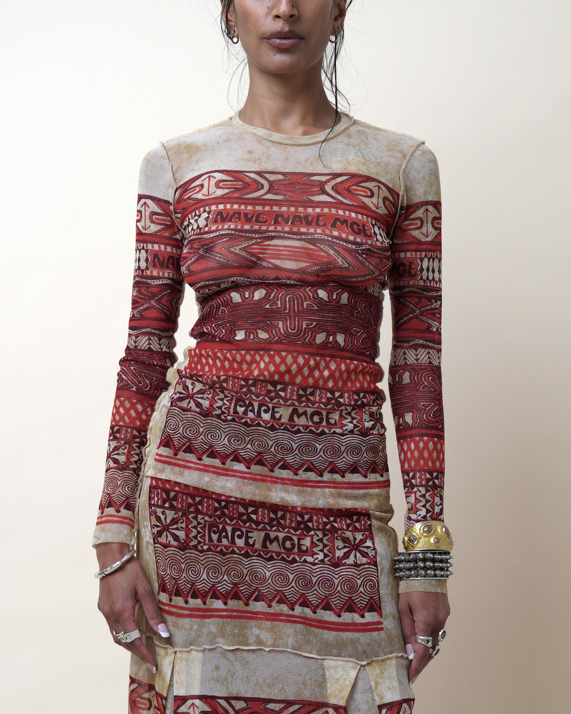 Jean Paul Gaultier Maille "Les Tatouages" Oceanic Mesh Top and Skirt Set