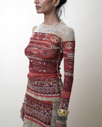 Jean Paul Gaultier Maille "Les Tatouages" Oceanic Mesh Top and Skirt Set