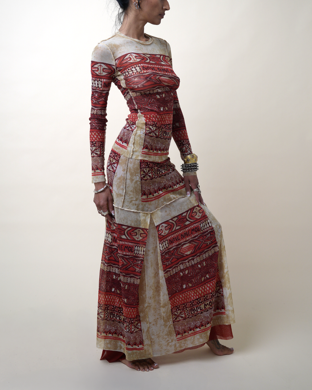 Jean Paul Gaultier Maille "Les Tatouages" Oceanic Mesh Top and Skirt Set