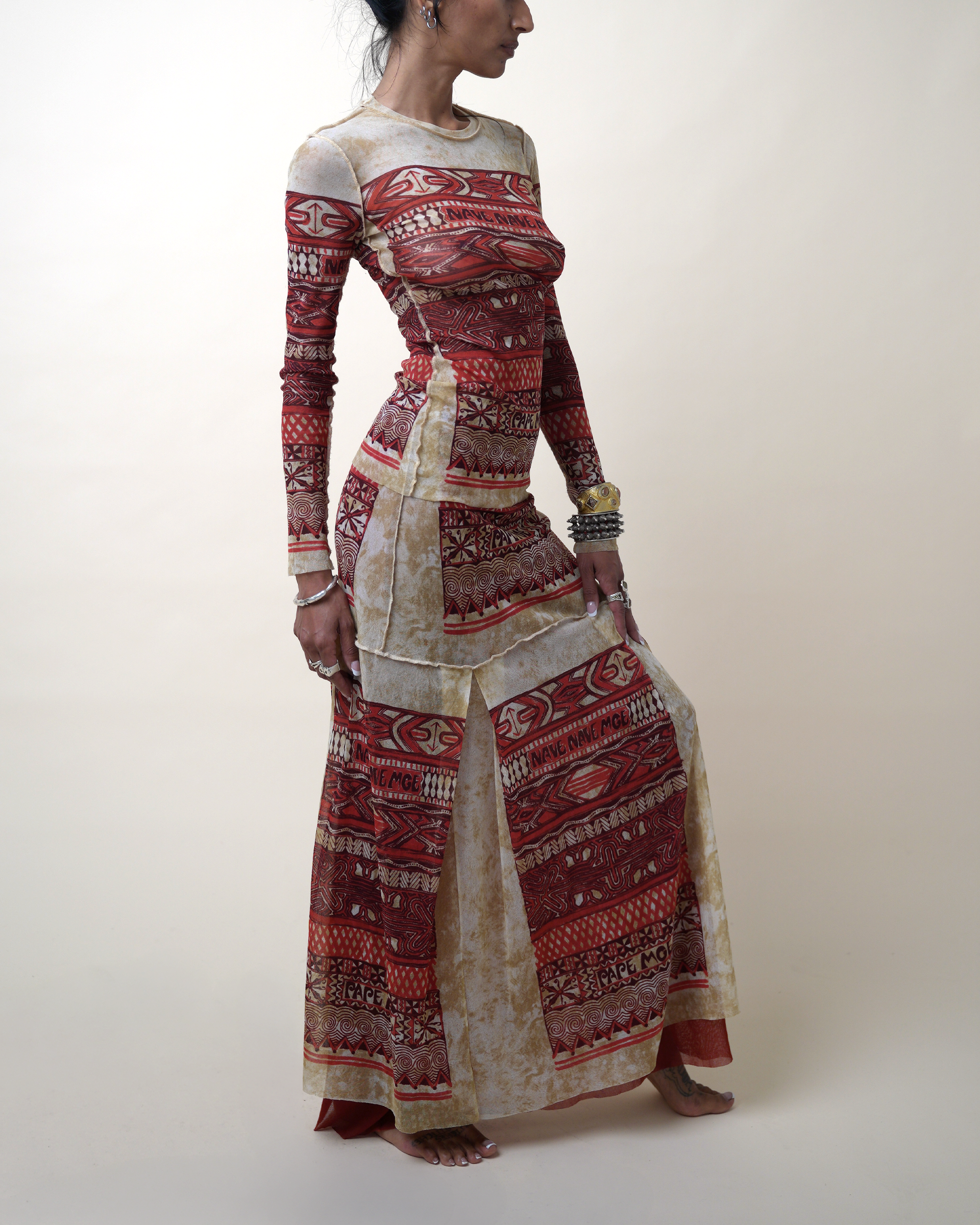 Jean Paul Gaultier Maille "Les Tatouages" Oceanic Mesh Top and Skirt Set