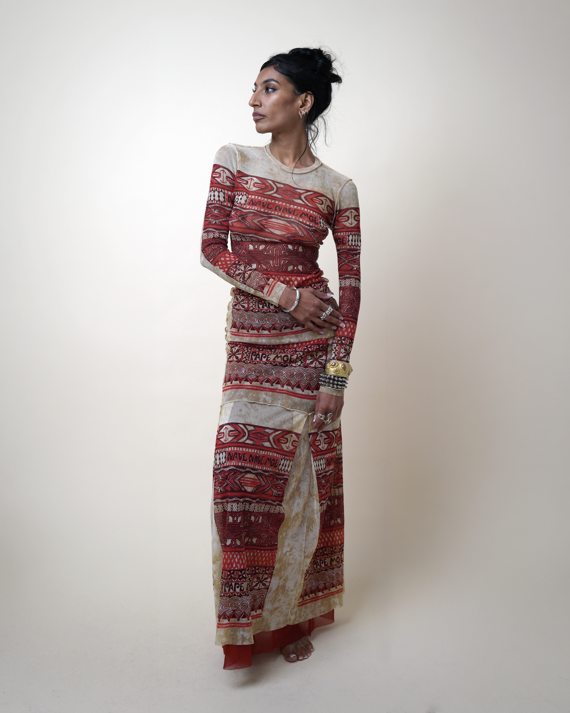 Jean Paul Gaultier Maille "Les Tatouages" Oceanic Mesh Top and Skirt Set