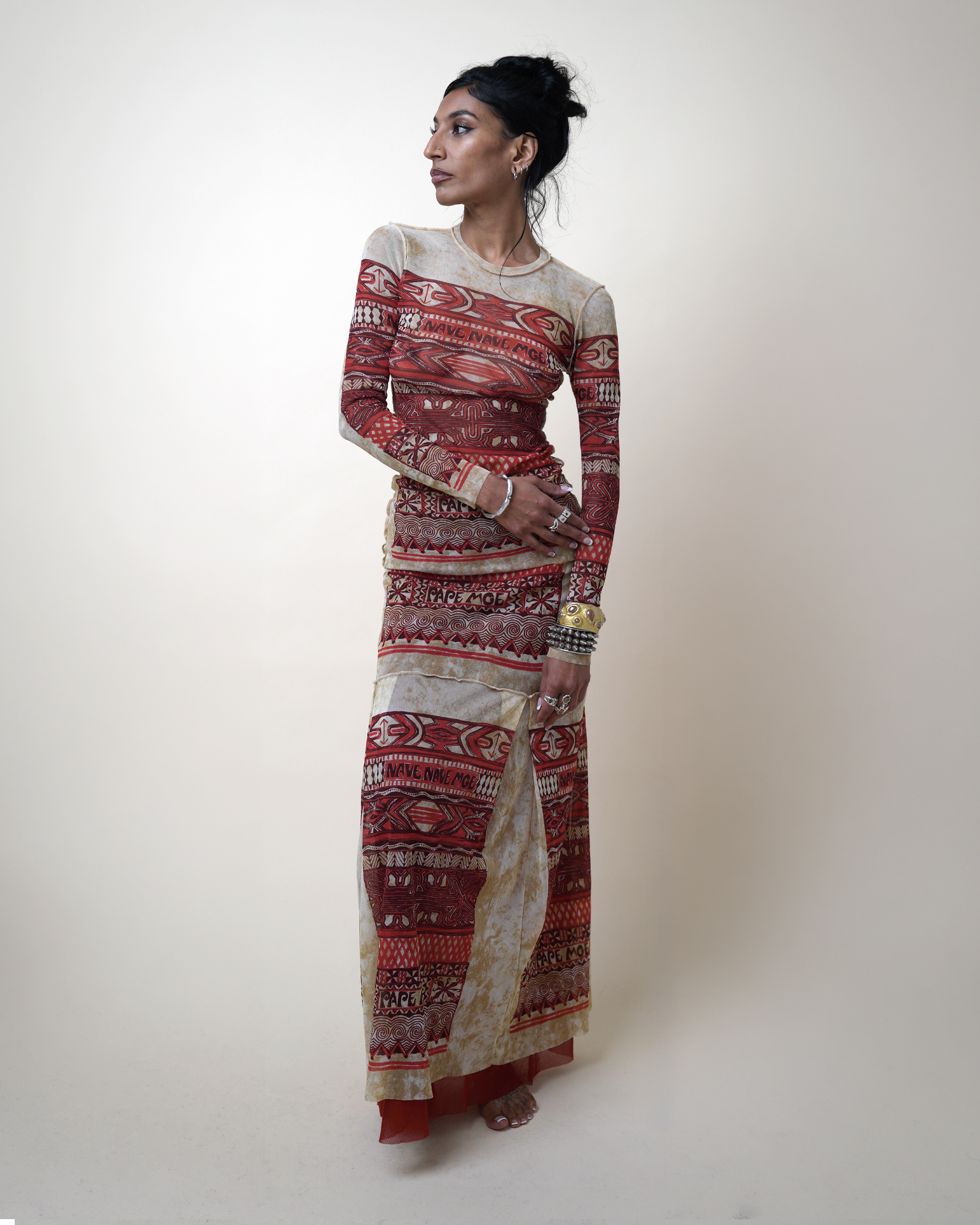Jean Paul Gaultier Maille "Les Tatouages" Oceanic Mesh Top and Skirt Set