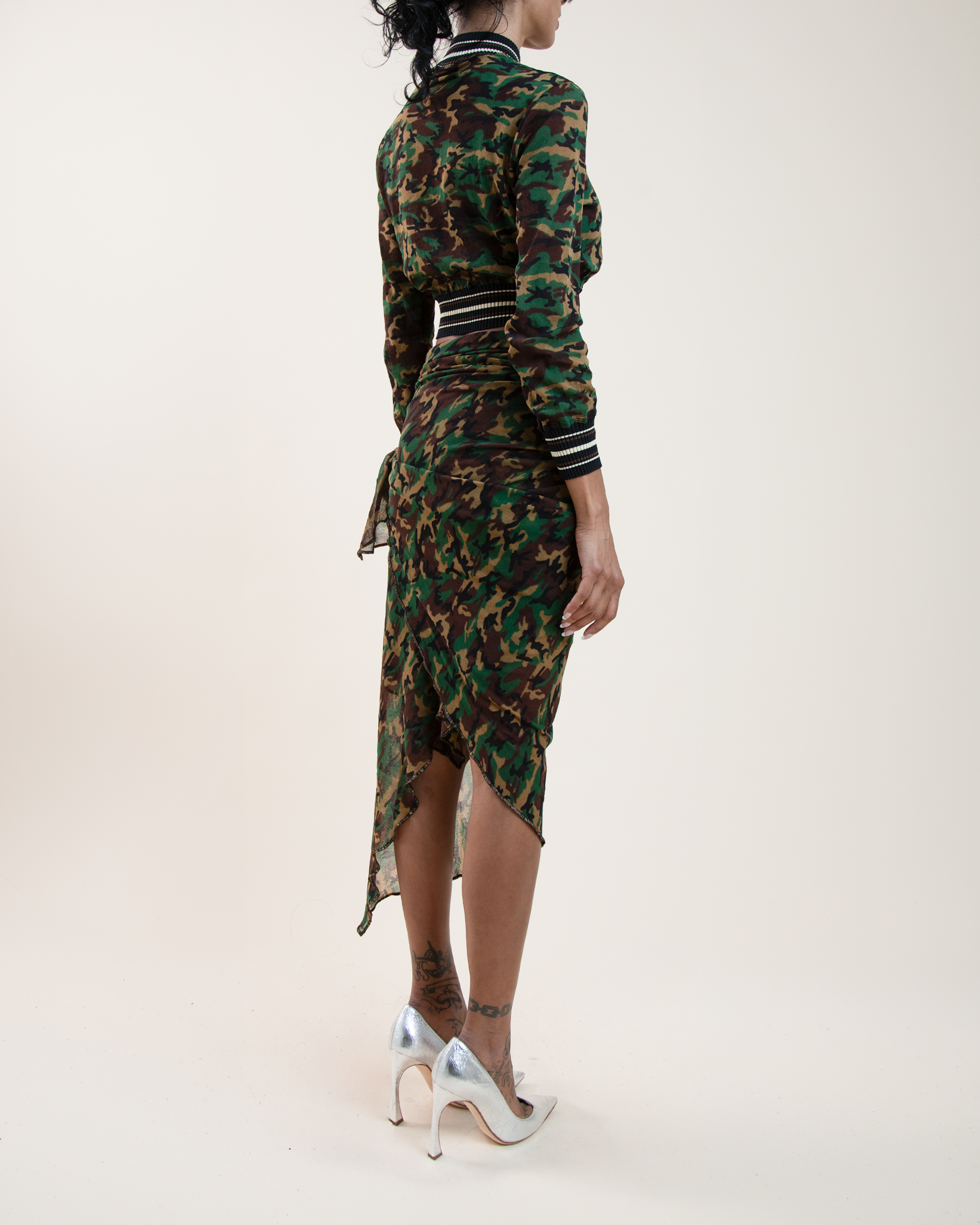Jean Paul Gaultier Maille Sheer Mesh Camo Bomber & Wrap Sarong Set
