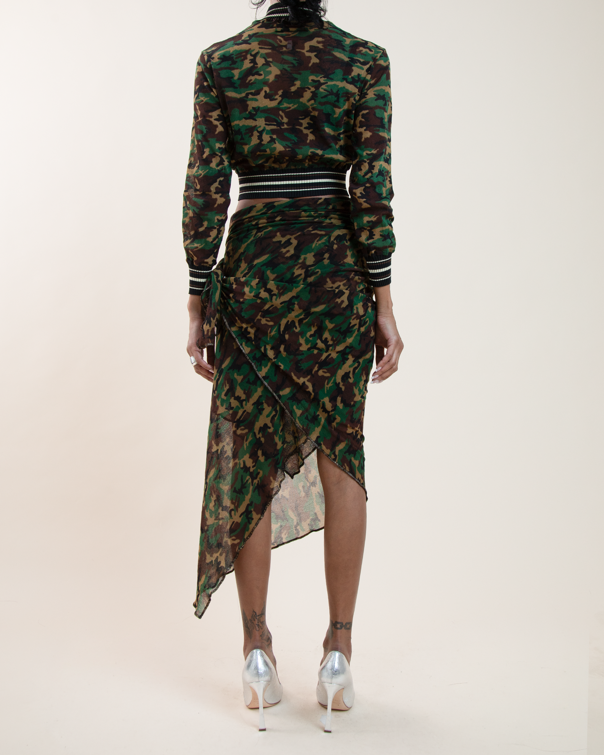 Jean Paul Gaultier Maille Sheer Mesh Camo Bomber & Wrap Sarong Set
