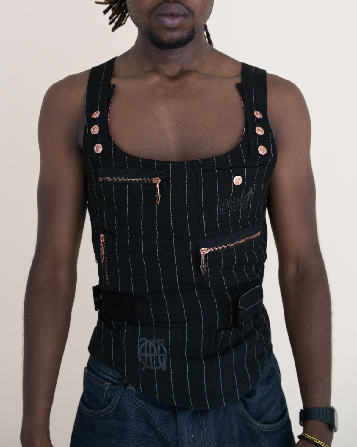 Jean Paul Gaultier Backless Pinstripe Chest Plate Vest