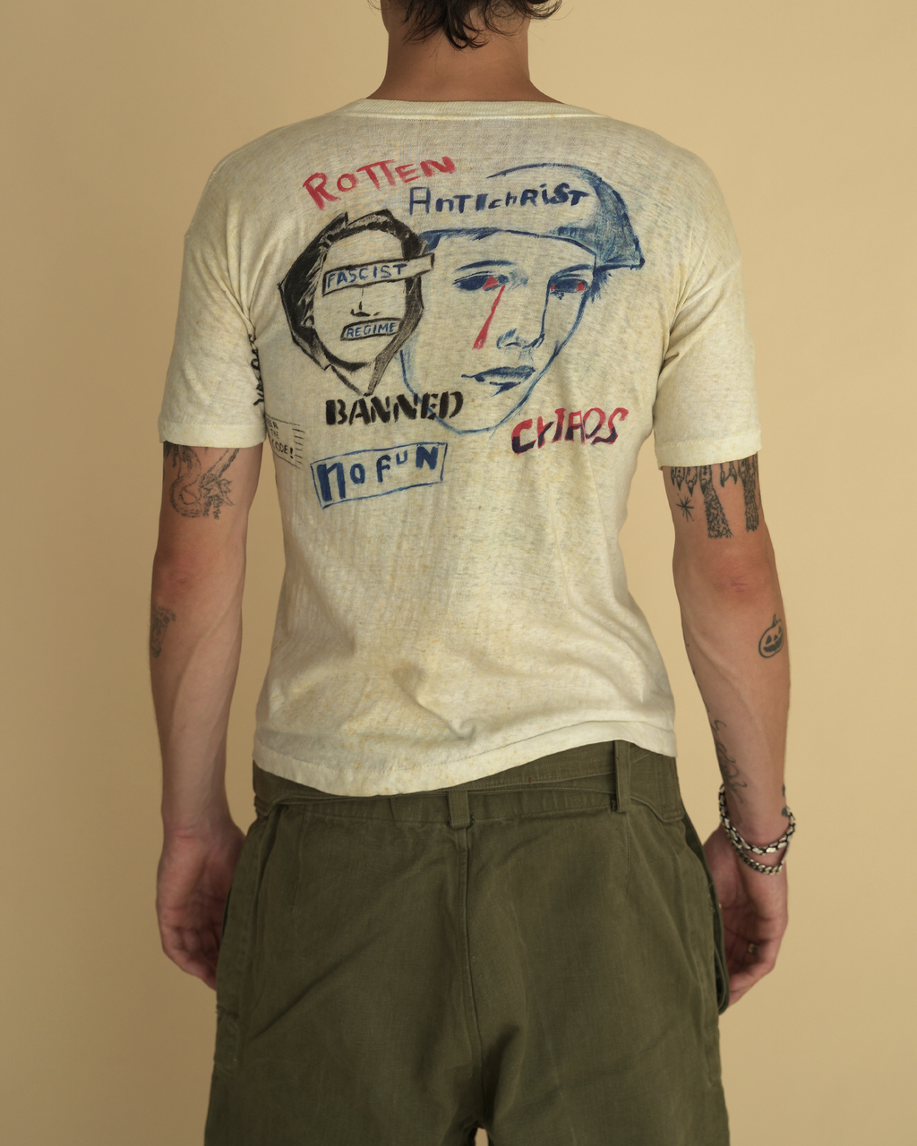 Vintage 1977 Sex Pistols Anti-Facist Hand-Painted Protest T-Shirt