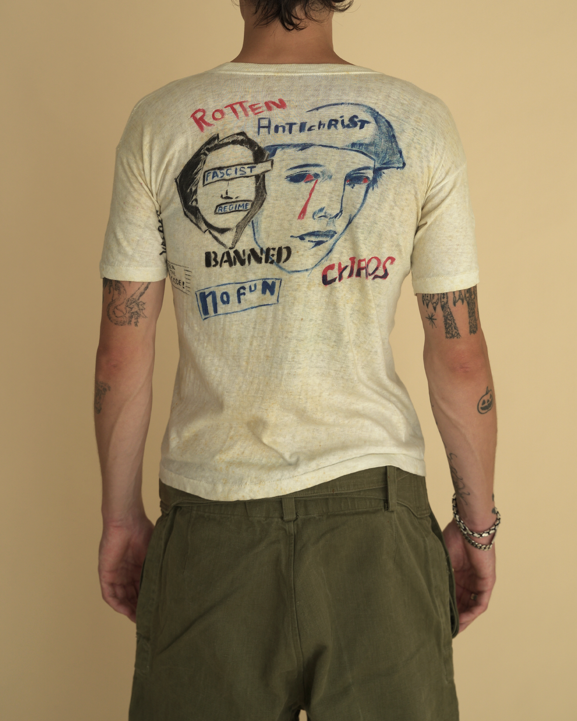 Vintage 1977 Sex Pistols Anti-Facist Hand-Painted Protest T-Shirt