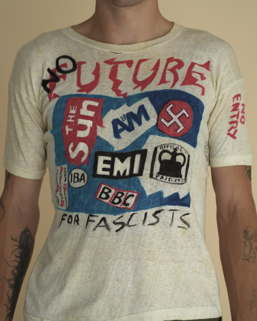 Vintage 1977 Sex Pistols Anti-Facist Hand-Painted Protest T-Shirt