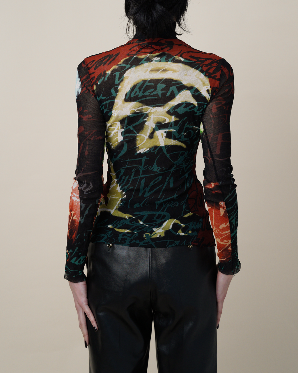 Jean Paul Gaultier “Kissing Lovers” Print Mesh Top.