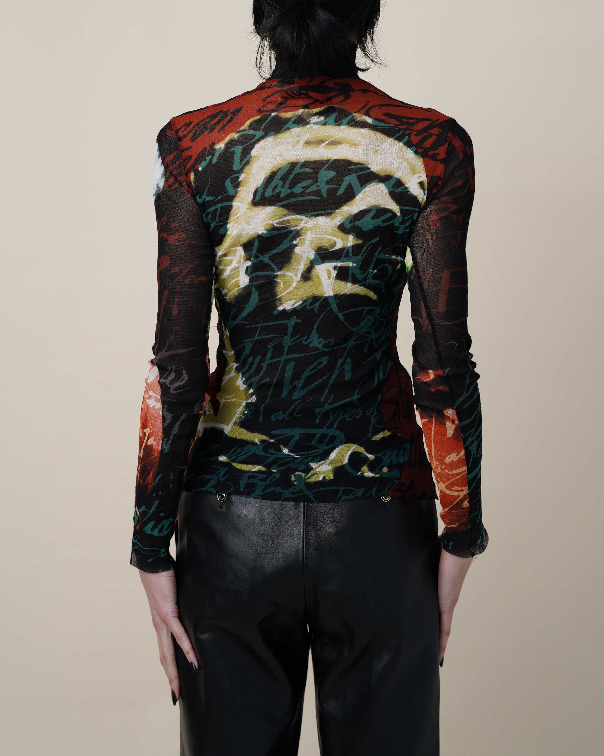 Jean Paul Gaultier “Kissing Lovers” Print Mesh Top.