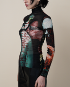 Jean Paul Gaultier “Kissing Lovers” Print Mesh Top.