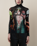 Jean Paul Gaultier “Kissing Lovers” Print Mesh Top.