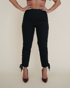 Jean Paul Gaultier Corset-Laced Jeans & Buckle Halter-Bra Pairing