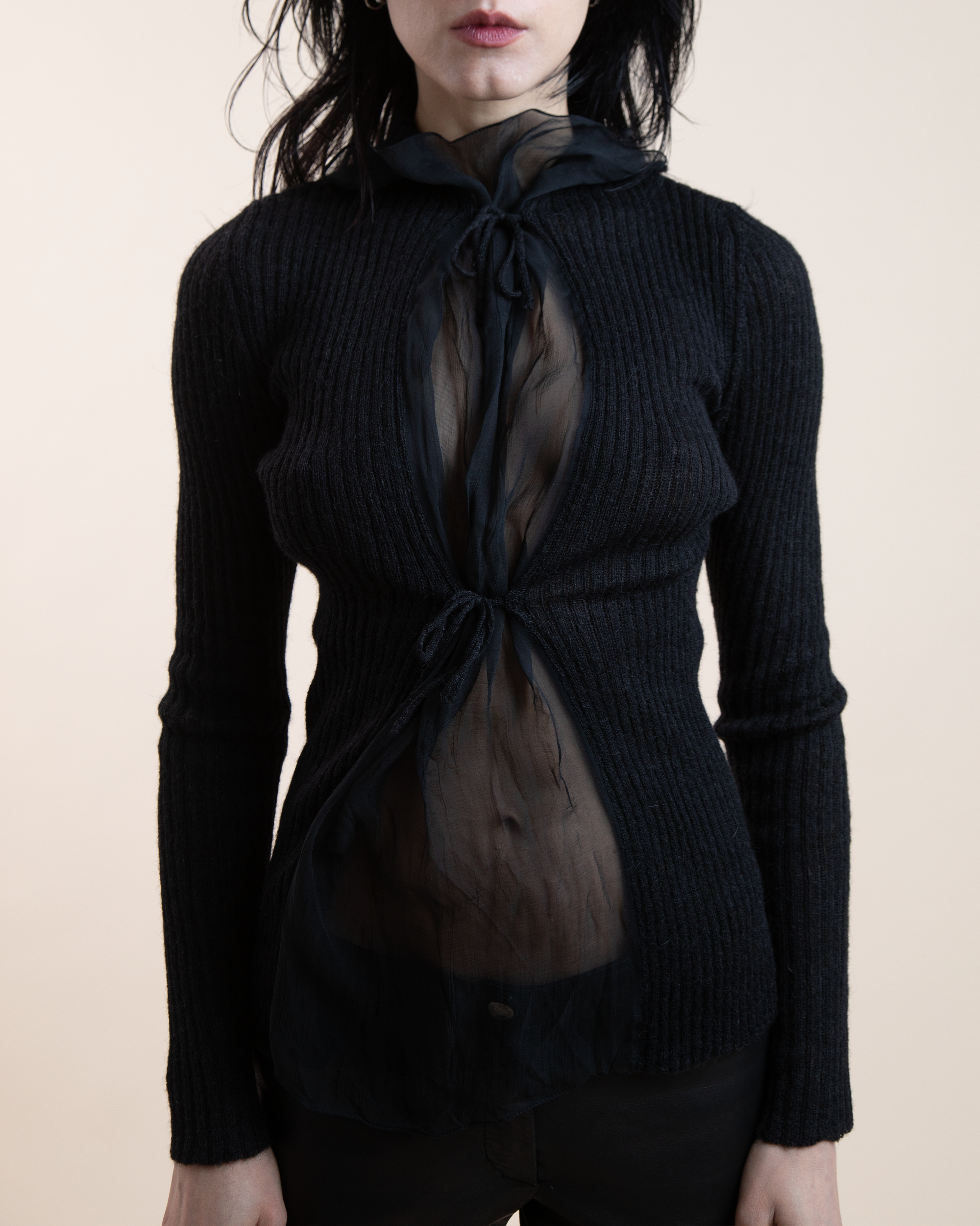 Archival Jean Paul Gaultier Y2K Chiffon-Panelled Ribbed-Knit Top