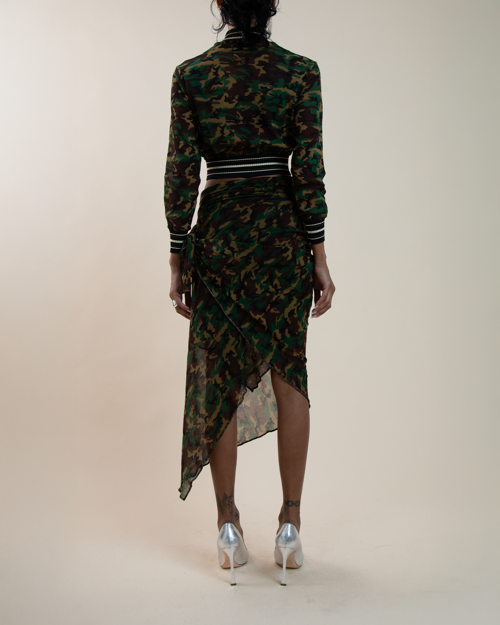 Jean Paul Gaultier Maille Sheer Mesh Camo Bomber & Wrap Sarong Set