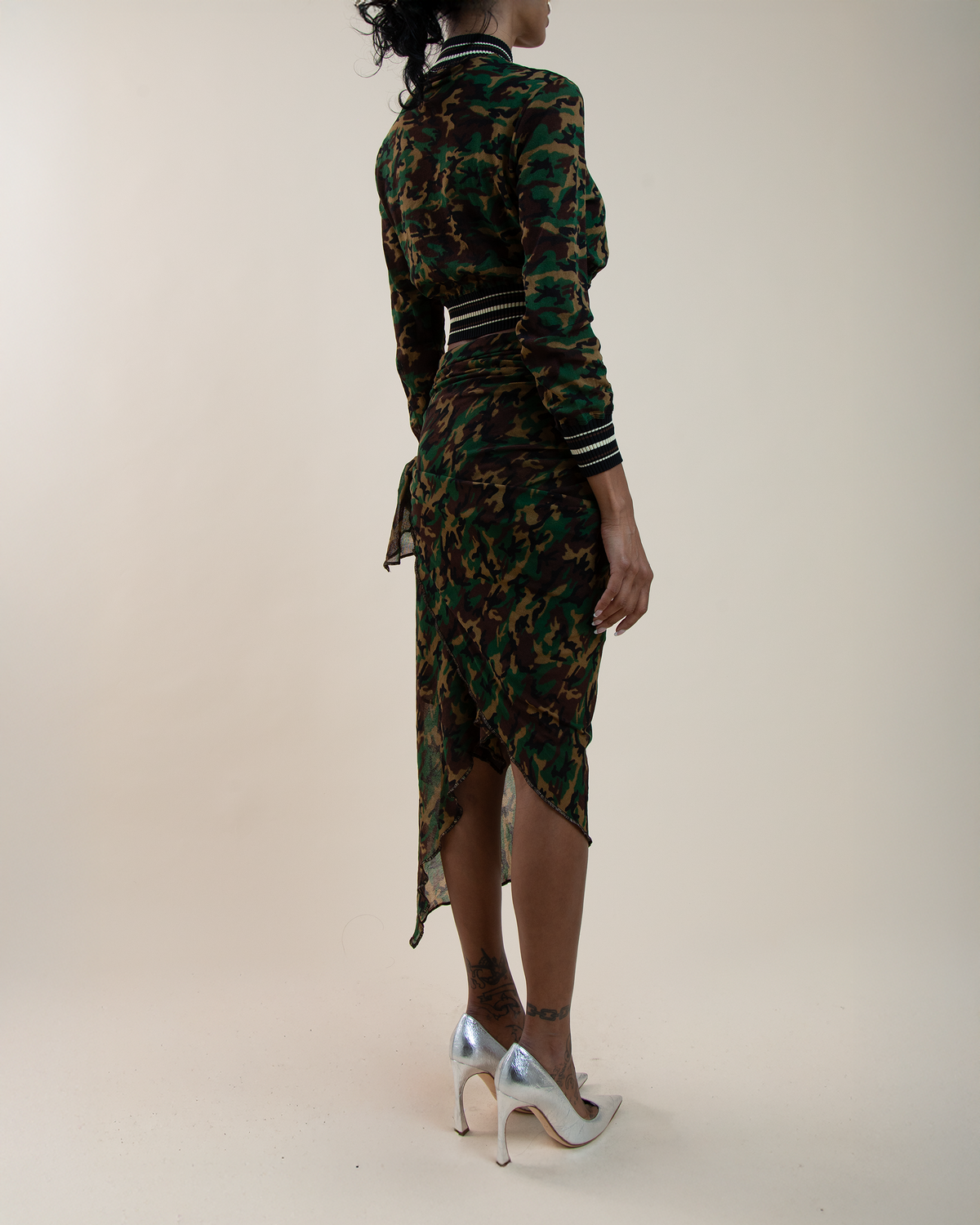Jean Paul Gaultier Maille Sheer Mesh Camo Bomber & Wrap Sarong Set