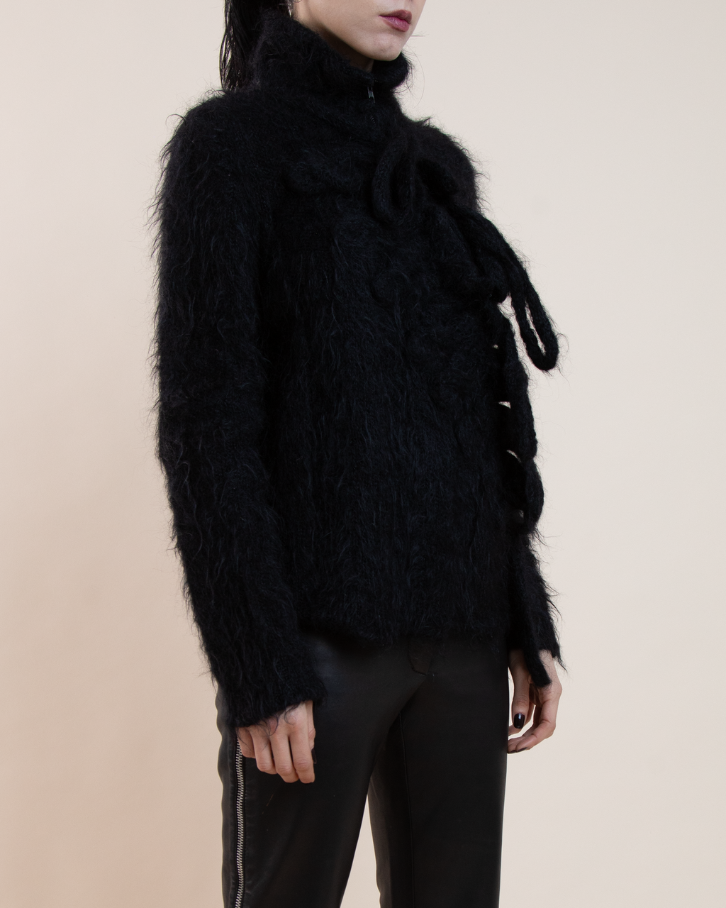 Jean Paul Gaultier Shaggy Mohair 3/4-Zip 3D Loop Sweater
