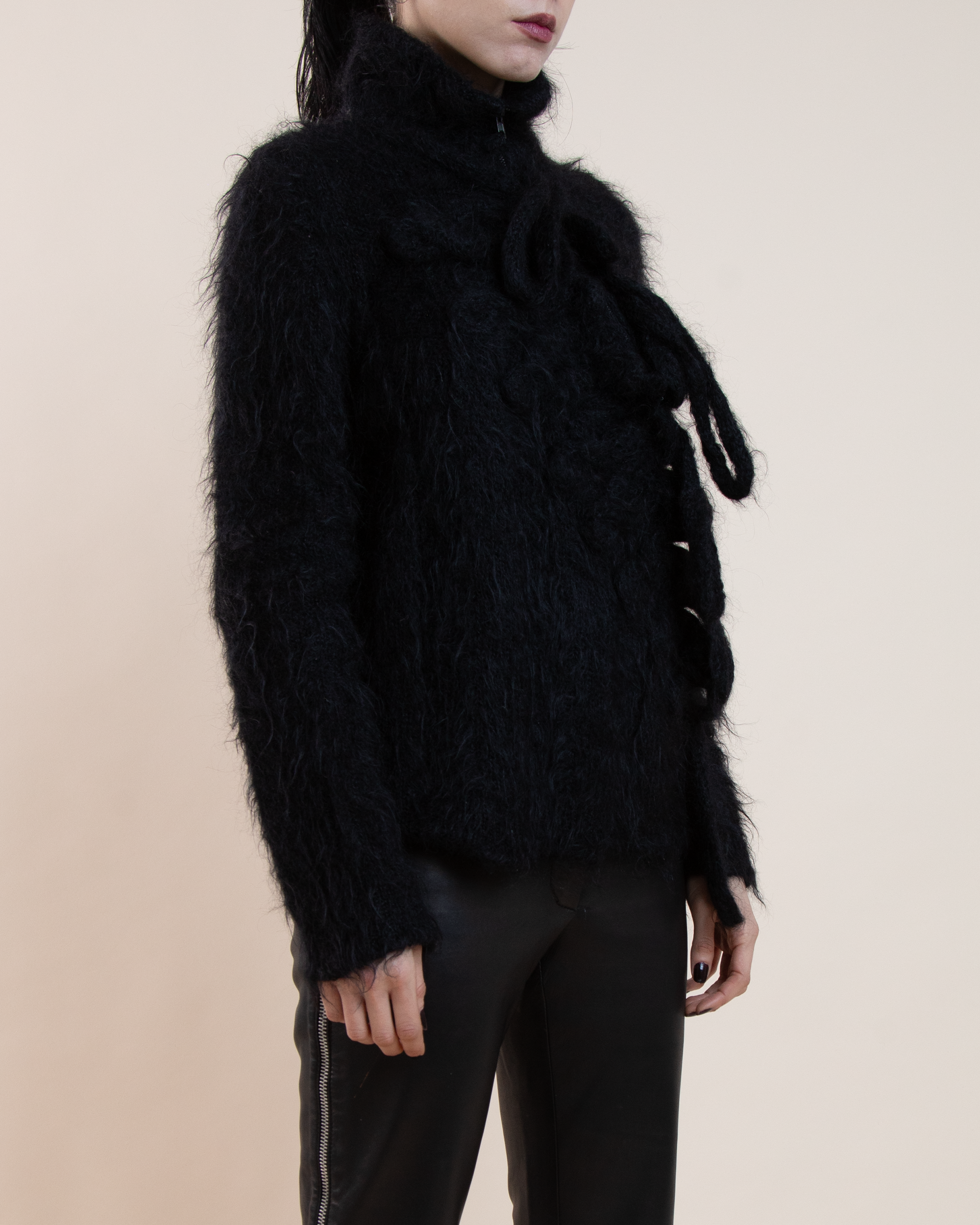Jean Paul Gaultier Shaggy Mohair 3/4-Zip 3D Loop Sweater