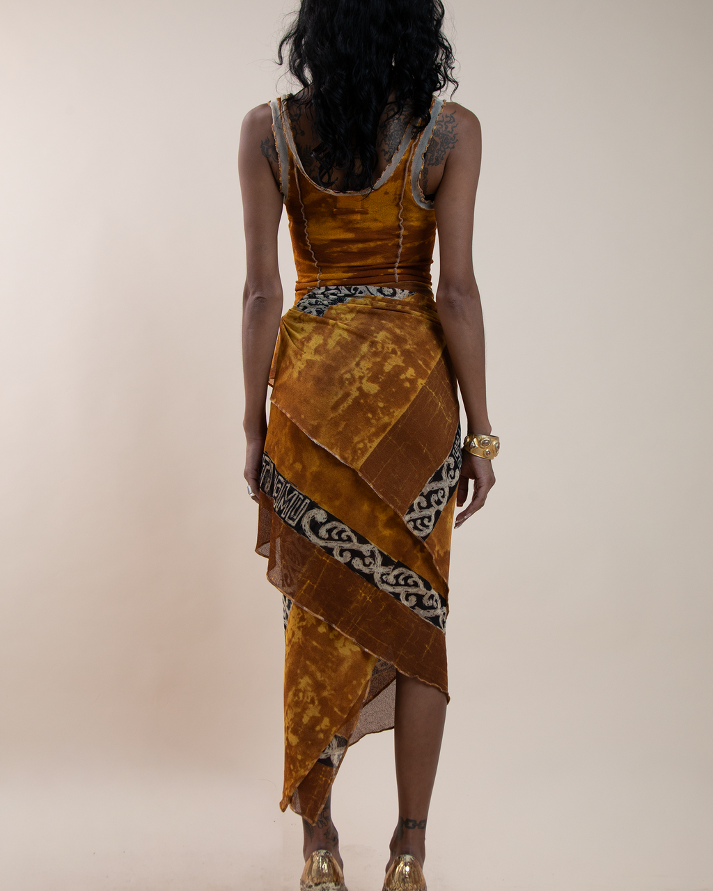 Jean Paul Gaultier Maille "Les Tatouages" oceanic tattoo tank & sarong set