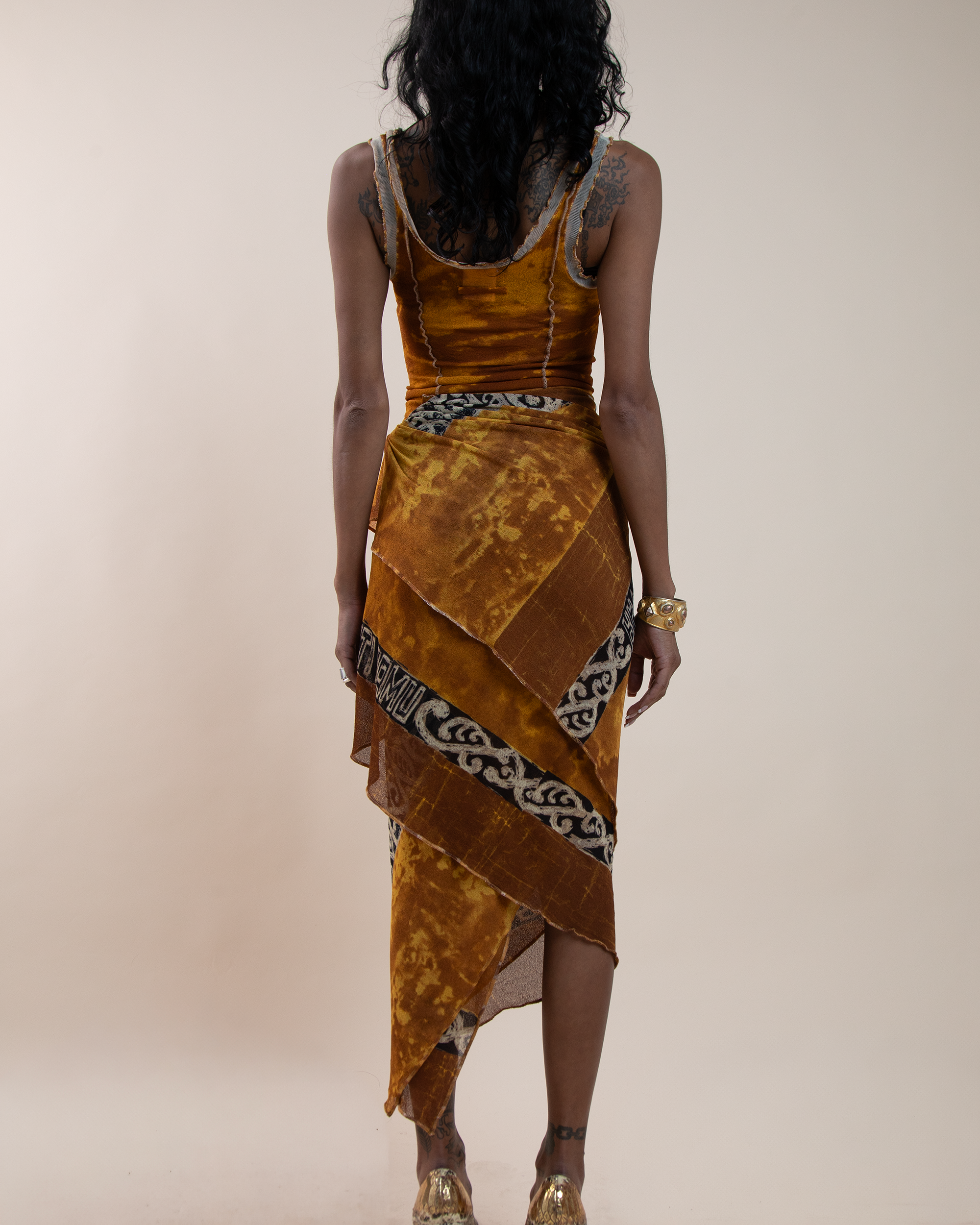 Jean Paul Gaultier Maille "Les Tatouages" oceanic tattoo tank & sarong set