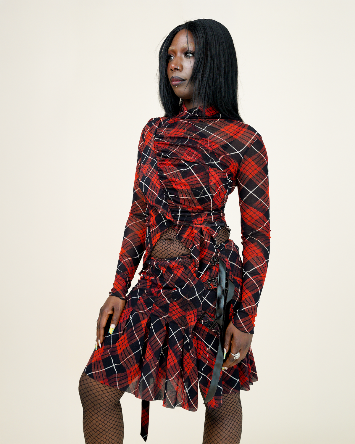 Jean Paul Gaultier 2-Piece Tartan Plaid Mesh Kilt Set