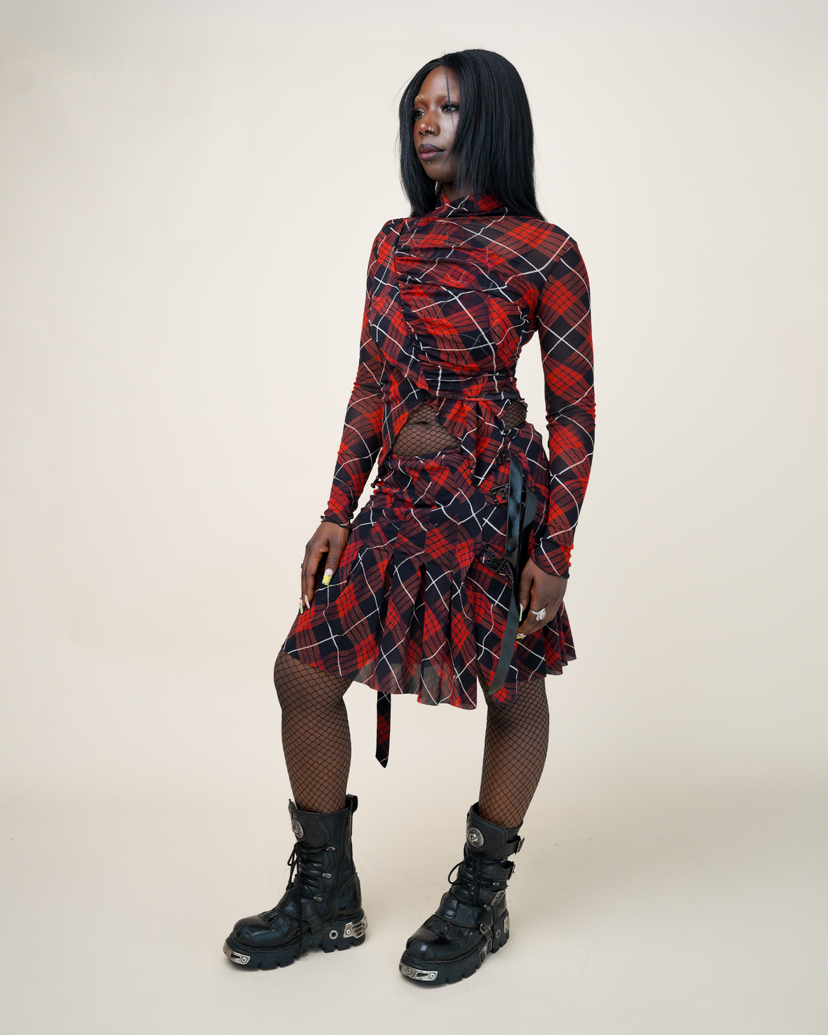 Jean Paul Gaultier 2-Piece Tartan Plaid Mesh Kilt Set