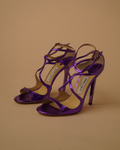 Jimmy Choo metallic purple sandal heels.