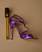 Jimmy Choo metallic purple sandal heels.
