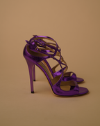 Jimmy Choo metallic purple sandal heels.