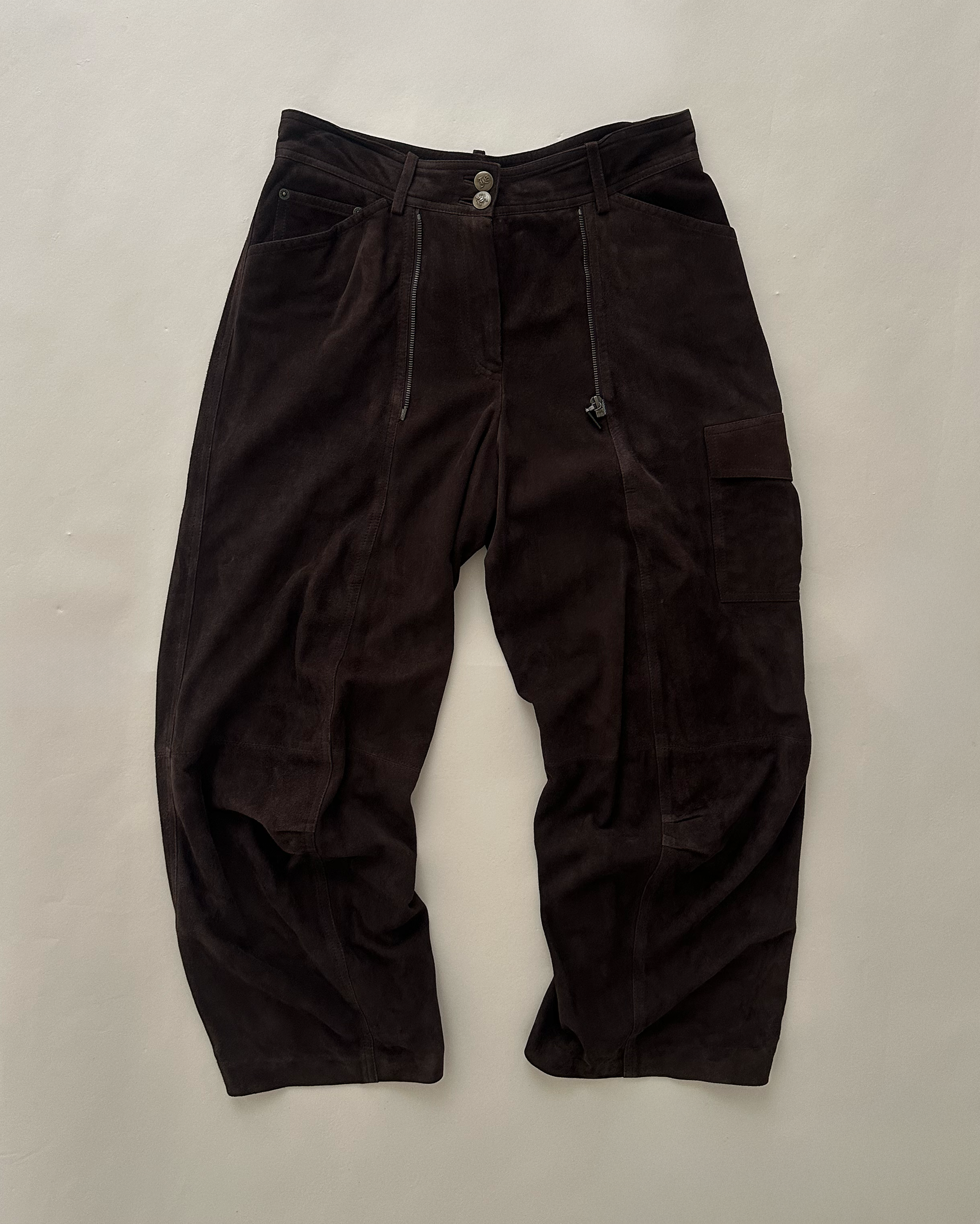 John Galliano goatskin suede utility trousers