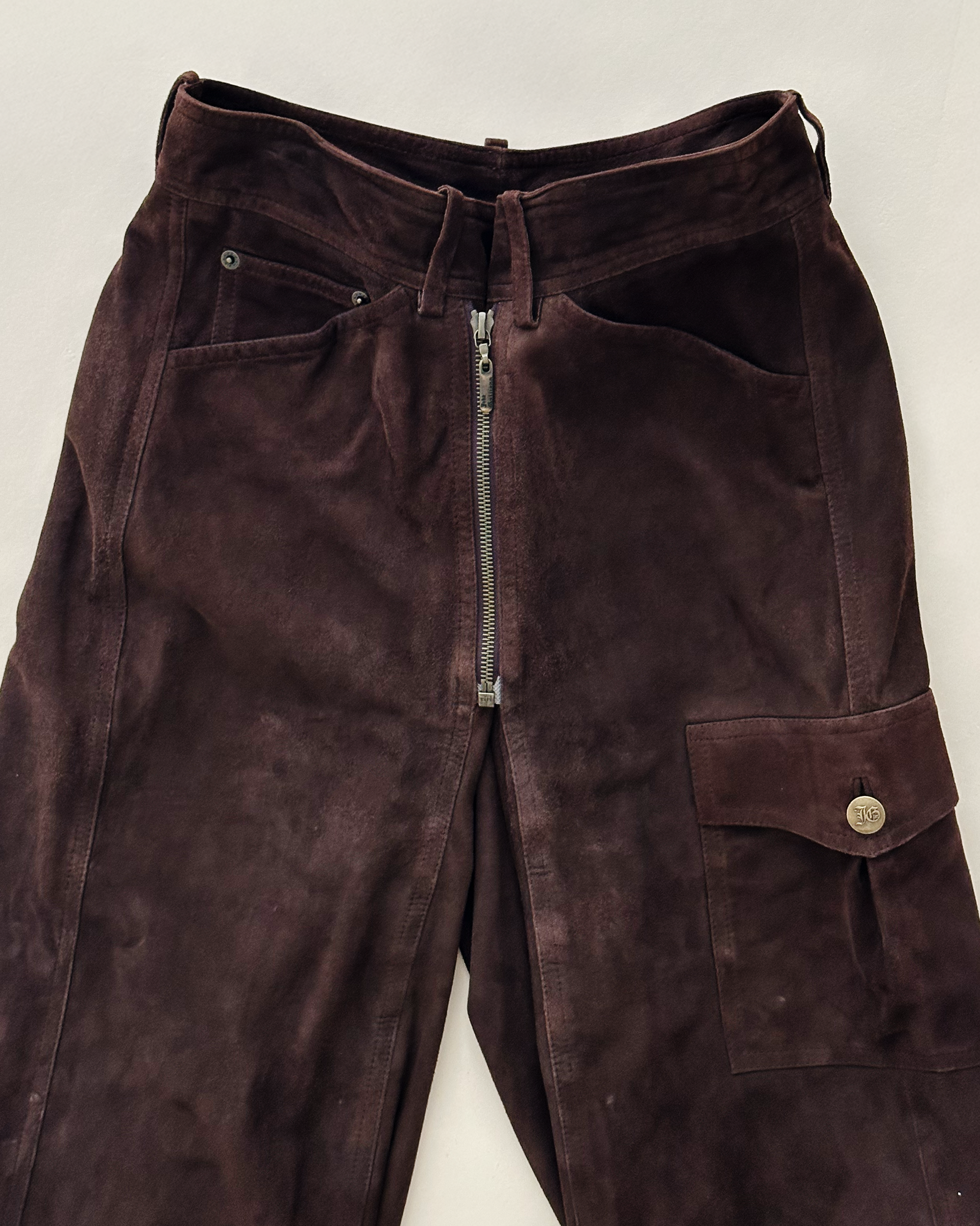 John Galliano goatskin suede utility trousers
