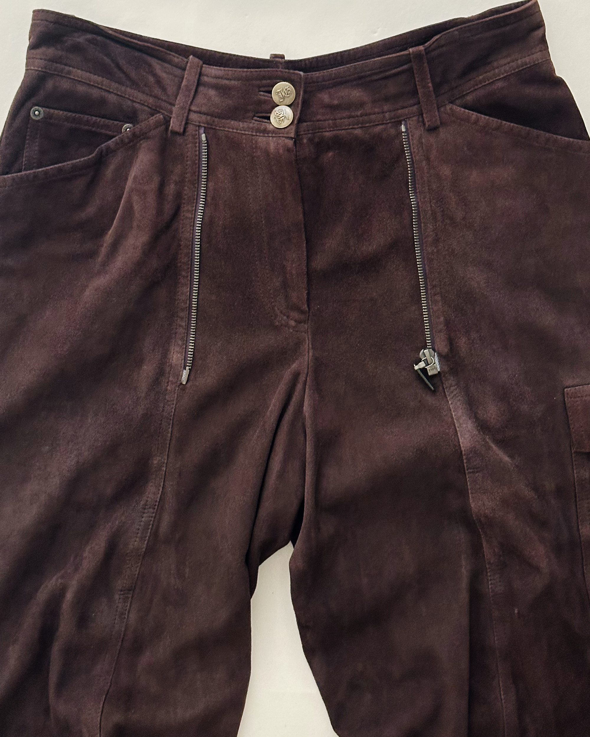 John Galliano goatskin suede utility trousers