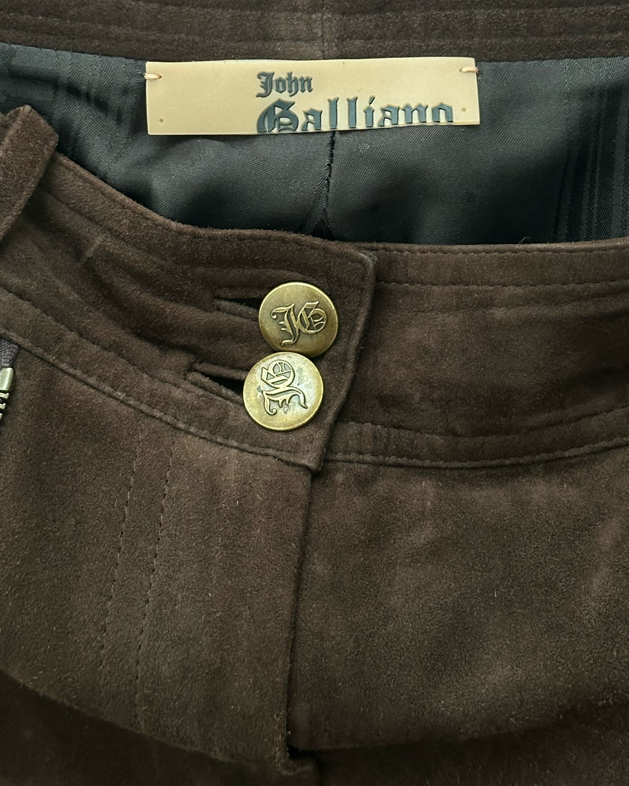 John Galliano goatskin suede utility trousers