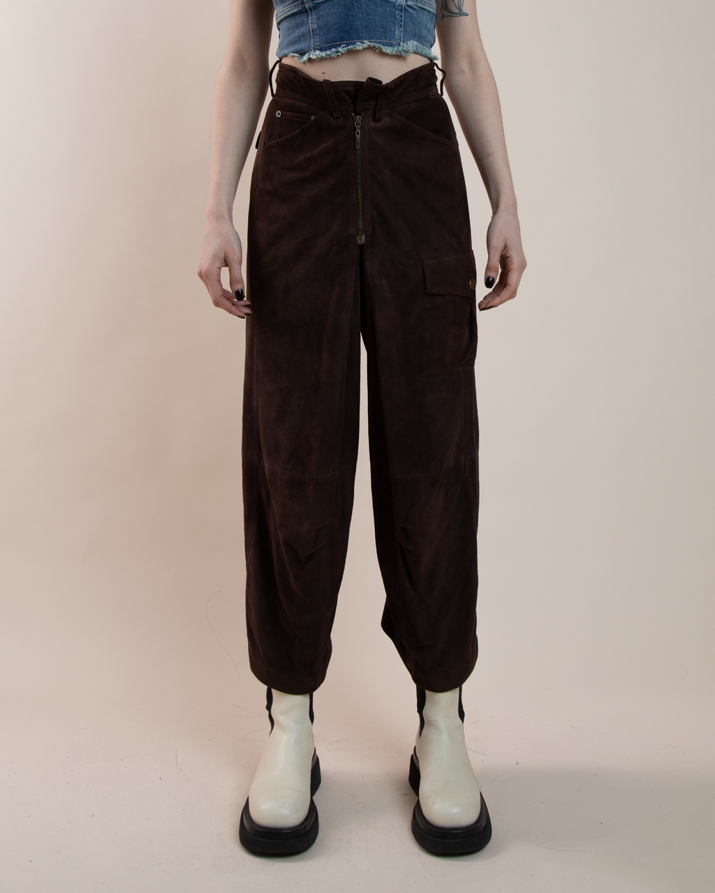 John Galliano goatskin suede utility trousers