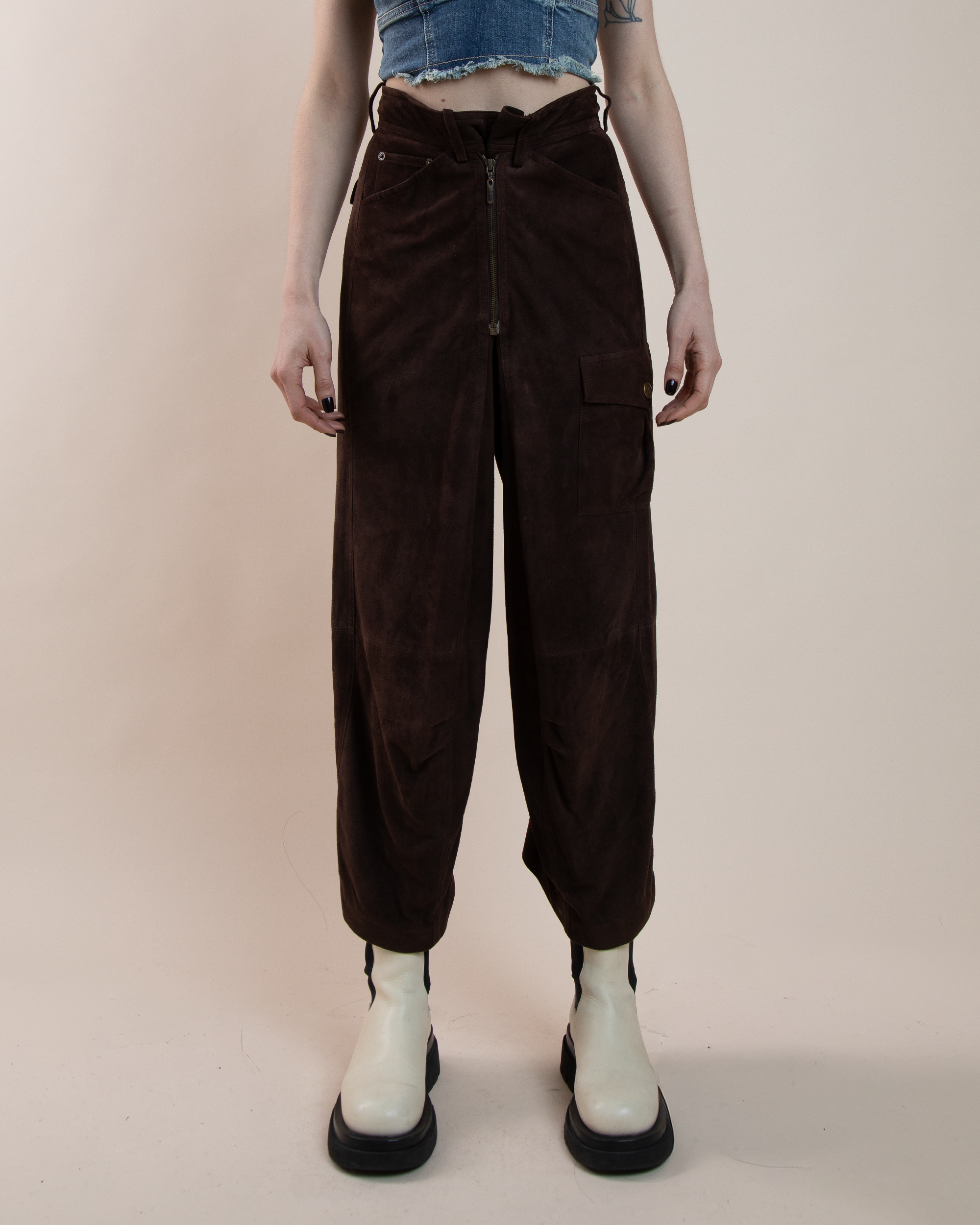 John Galliano goatskin suede utility trousers