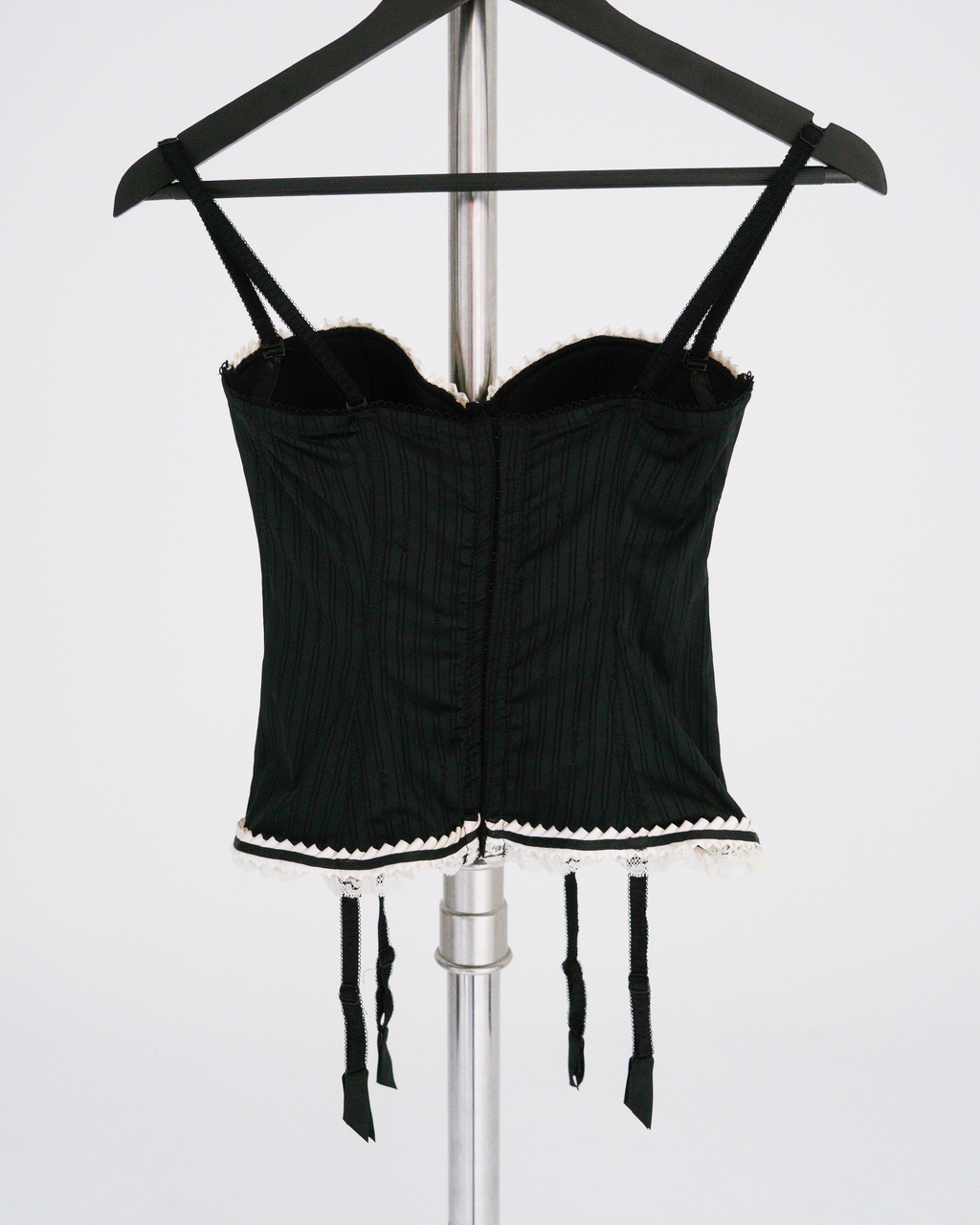 John Galliano Pinstripe Lace-Trim Bustier Top