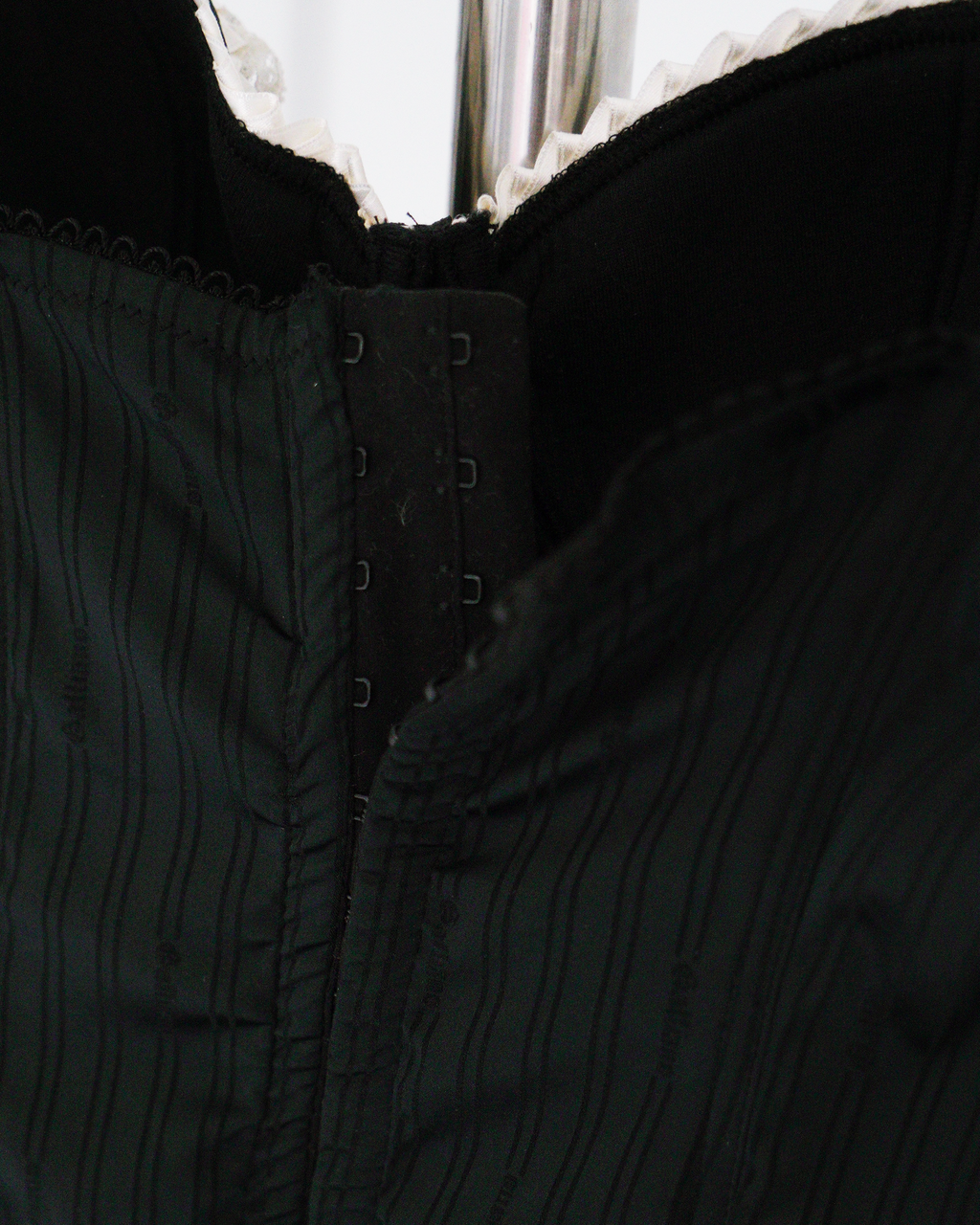 John Galliano Pinstripe Lace-Trim Bustier Top