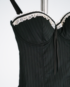 John Galliano Pinstripe Lace-Trim Bustier Top