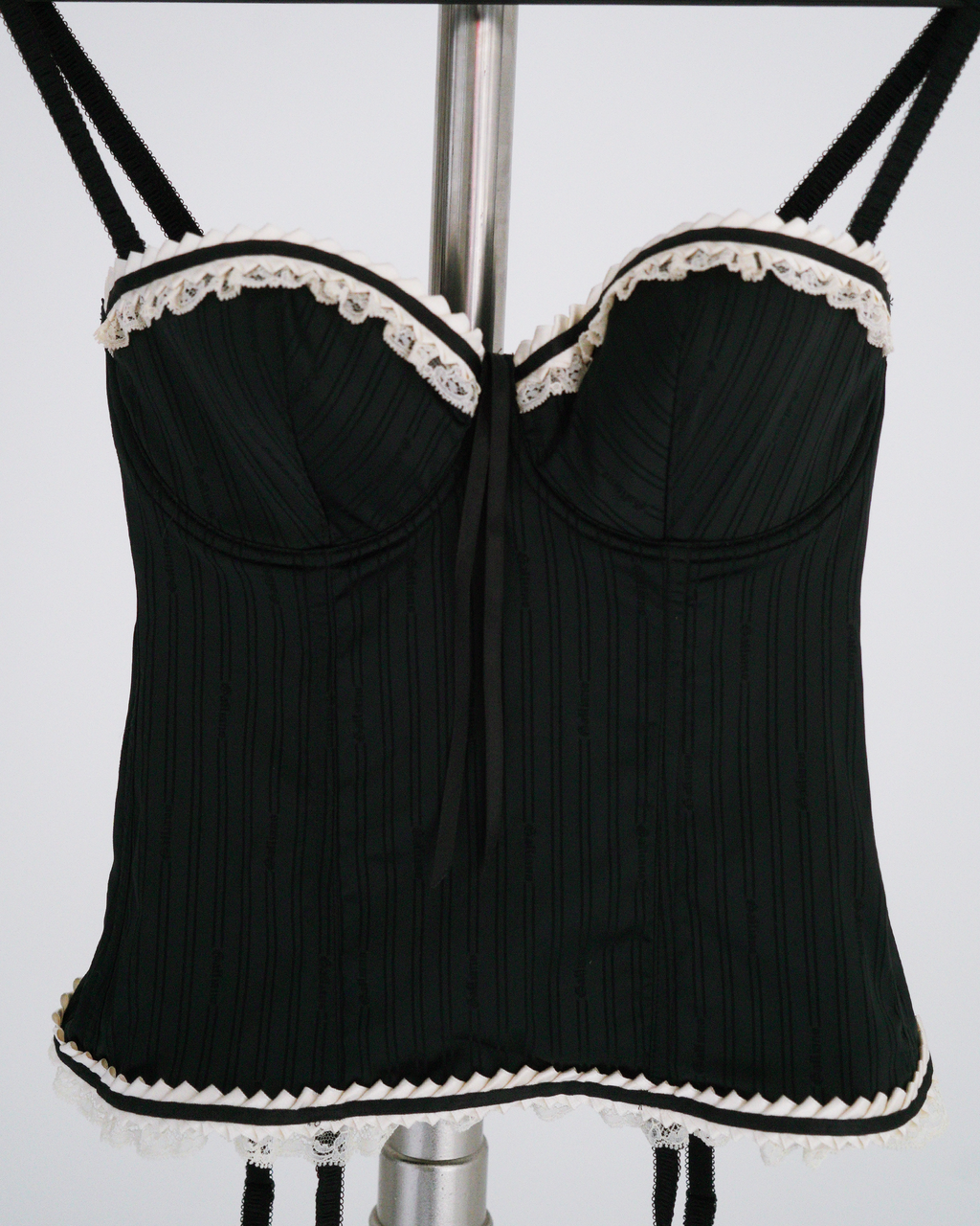 John Galliano Pinstripe Lace-Trim Bustier Top
