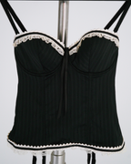 John Galliano Pinstripe Lace-Trim Bustier Top