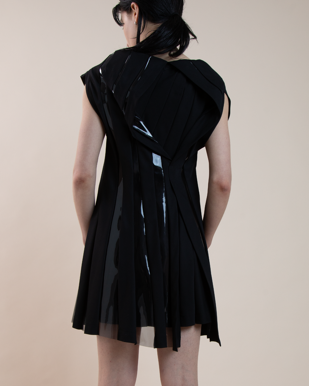 Junya Watanabe Comme des Garçons PVC-striped sleeveless shift dress