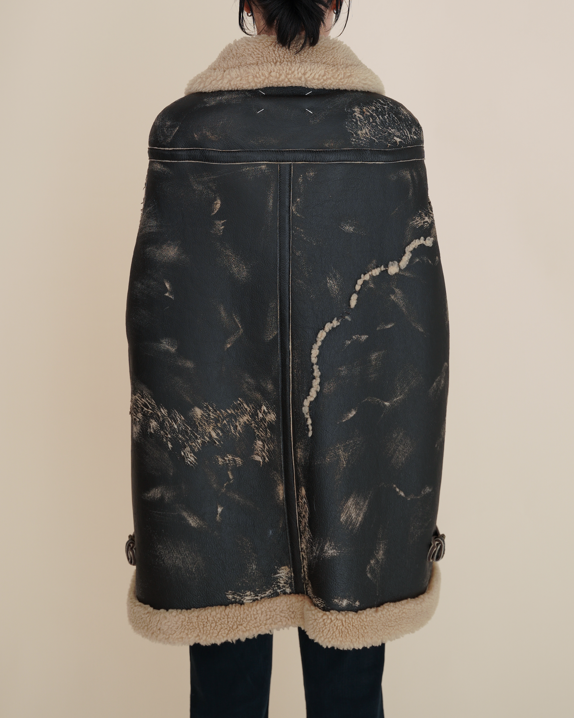 Maison Margiela Line 4 Distressed Shearling Cape