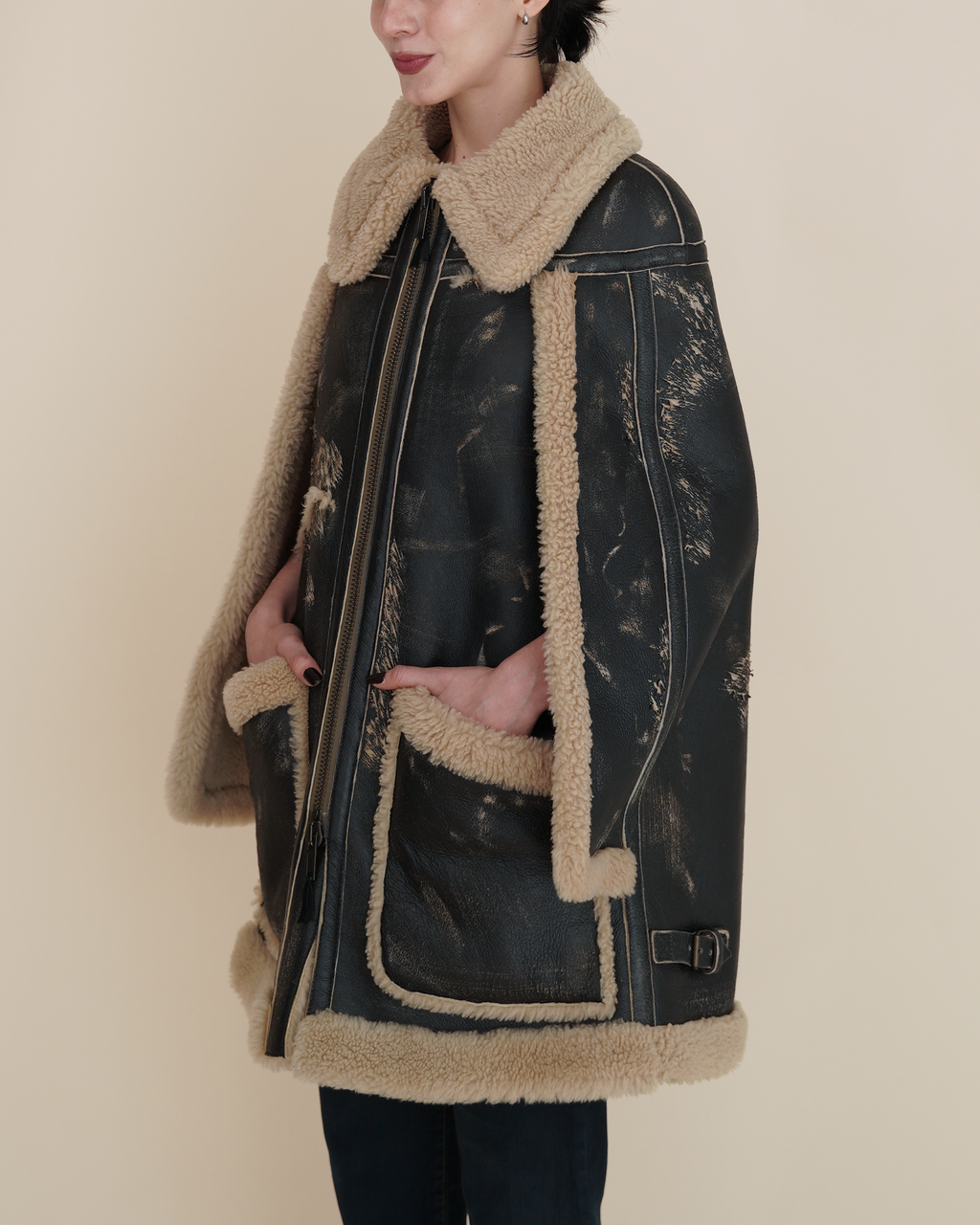 Maison Margiela Line 4 Distressed Shearling Cape
