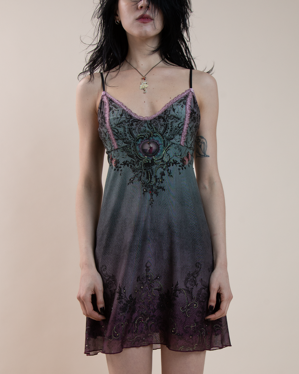 Michal Negrin Ombré Mesh Victorian Cameo Dress