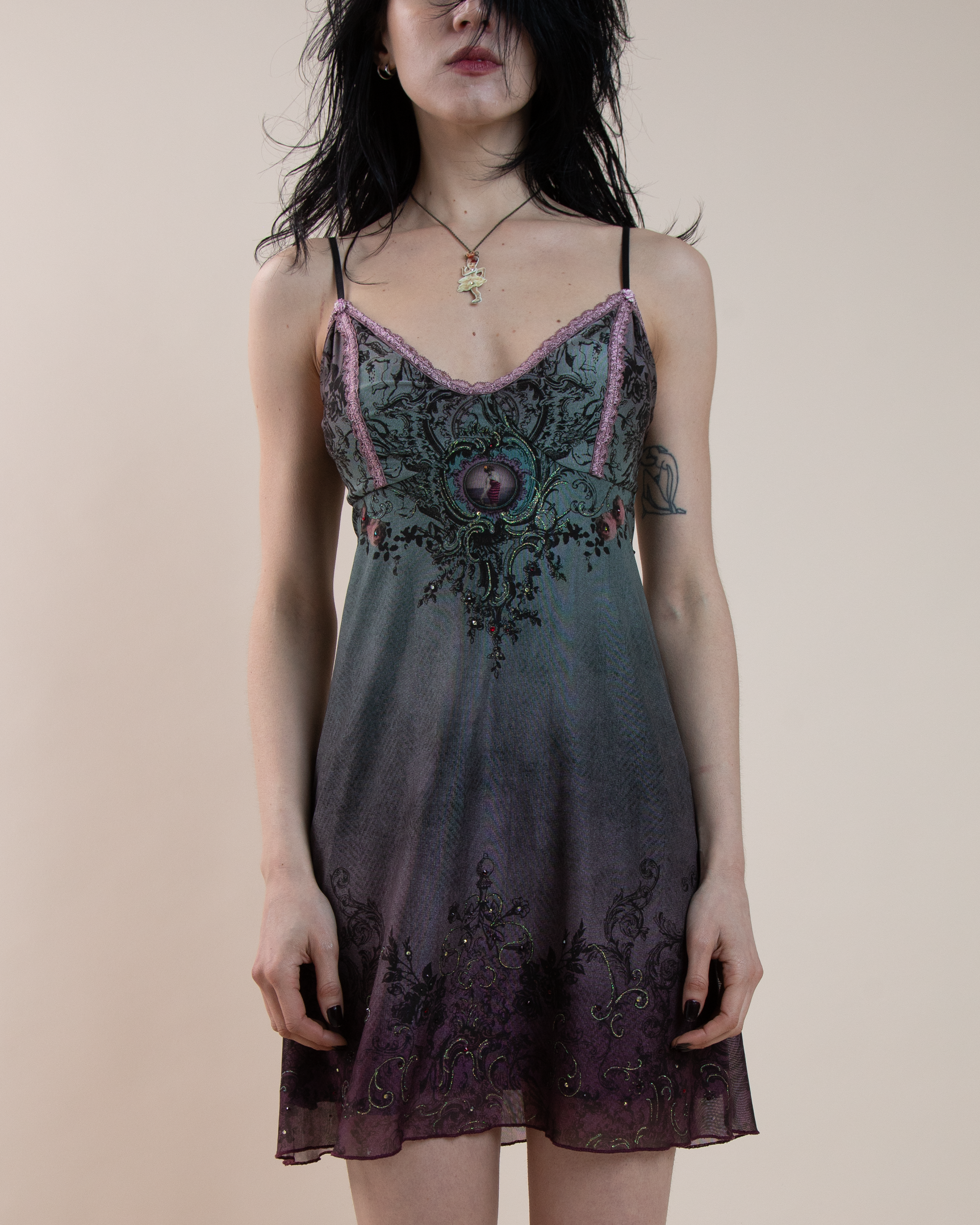 Michal Negrin Ombré Mesh Victorian Cameo Dress