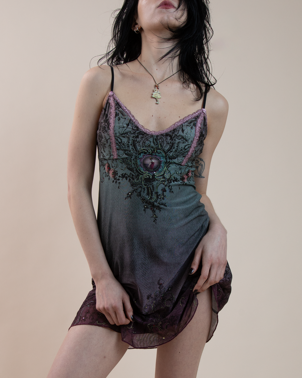 Michal Negrin Ombré Mesh Victorian Cameo Dress