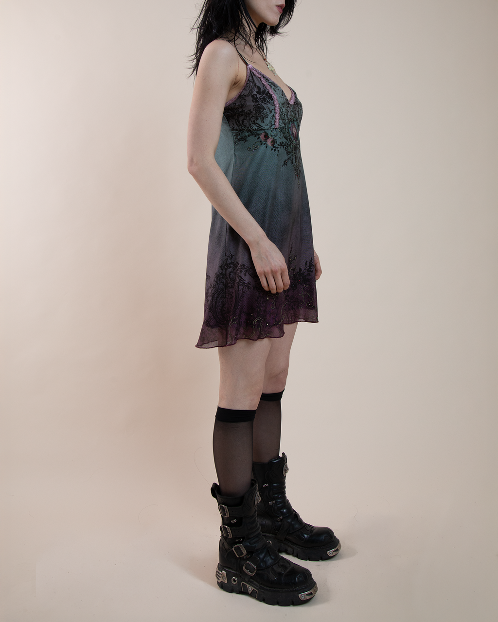Michal Negrin Ombré Mesh Victorian Cameo Dress