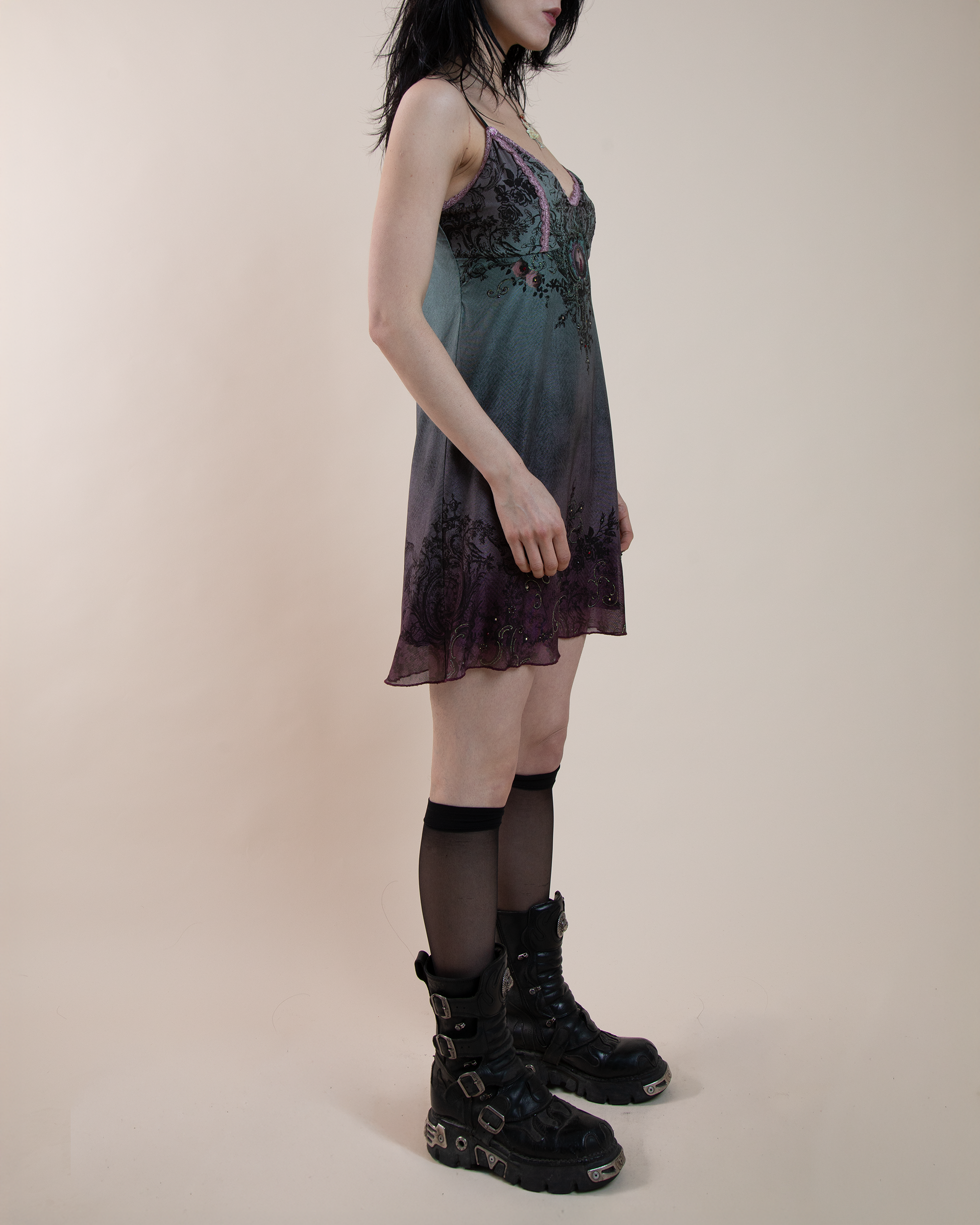 Michal Negrin Ombré Mesh Victorian Cameo Dress